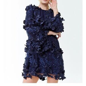 Chic Navy Floral Long Sleeve Dress